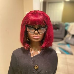 Red Closure Bob Bang Wig